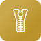 Gelbes Icon mit weißem Reißverschlusssymbol auf goldenem Hintergrund.