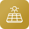 Goldenes Symbol von Solarpanel und Sonne in quadratischem Format.