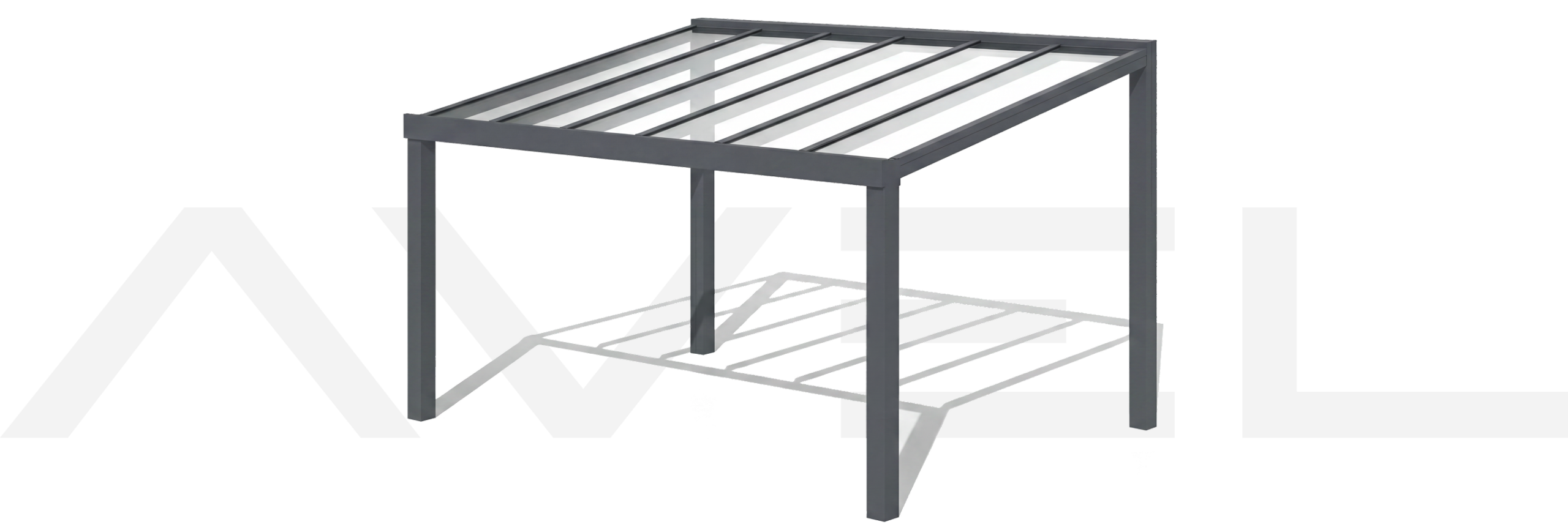 Metallüberdachung mit Glasdach und stabiler Konstruktion, vielseitig einsetzbar.