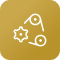 Goldene Ikone eines Zahnrad-Symbols auf einem goldenen Hintergrund.